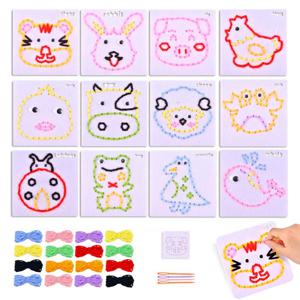 DIY 바느질 세트 어린이 유아 미세 모터 훈련 스레딩 장난감 귀여운 만화 부직포 아트 공예 몬테소리 감각 보드