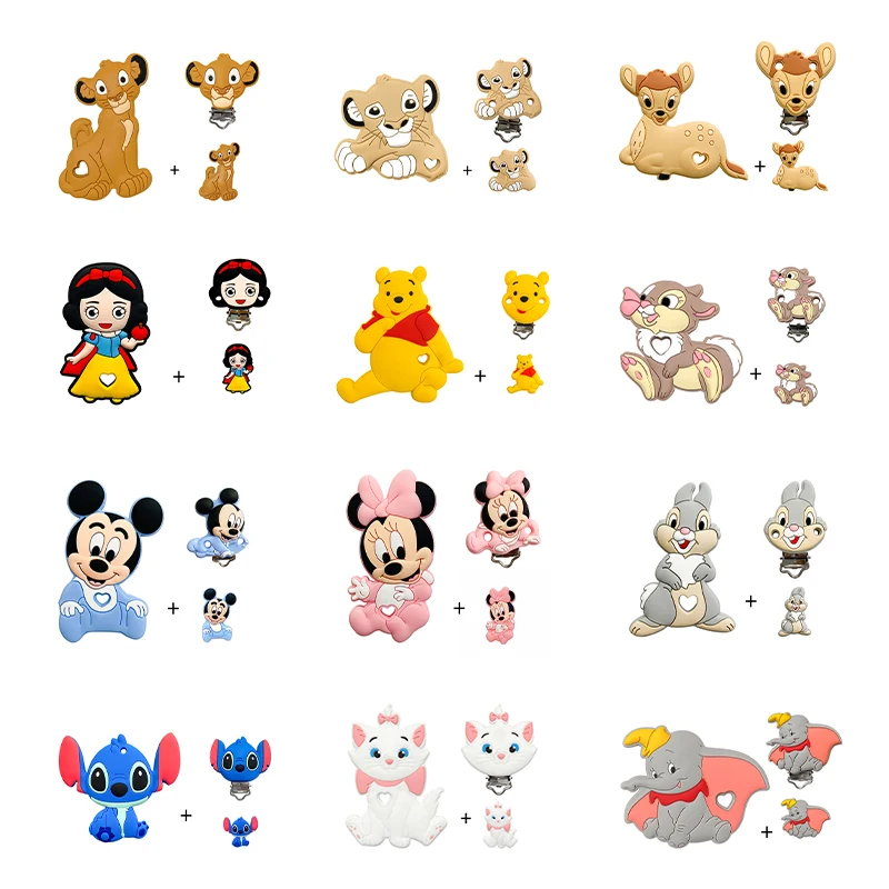 3 개/대 실리콘 스티치 밤비 공주 Teether 클립 초점 구슬 DIY 젖꼭지 체인 클립 비즈 펜 장난감 쥬얼리 액세서리