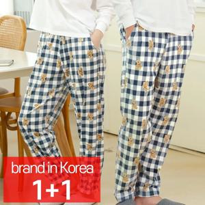 [콜라에스] (1+1 2매)도톰하고 신축성 좋은 허리 스트랩 울트라밍크 수면바지_남성,여성