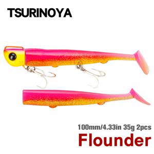 TSURINOYA 110mm 35g 롱 캐스팅 지그 헤드 T 테일 소프트 루어 세트 2pcs 테일 가자미 Seabass 낚시 루어 싱킹 대형 미끼