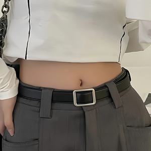 1pc 여성 벨트 트렌디 스퀘어 버클 벨트 하이 엔드 정품 부드러운 PU 가죽 벨트 스커트 작업 바지와 짝을 이루는 청바지 벨트 남여
