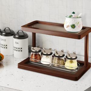 아크릴 베이스가 있는 대나무 2단 화장대 정리함, 욕실 및 주방용 친환경 화장품/향수 보관함(호두)