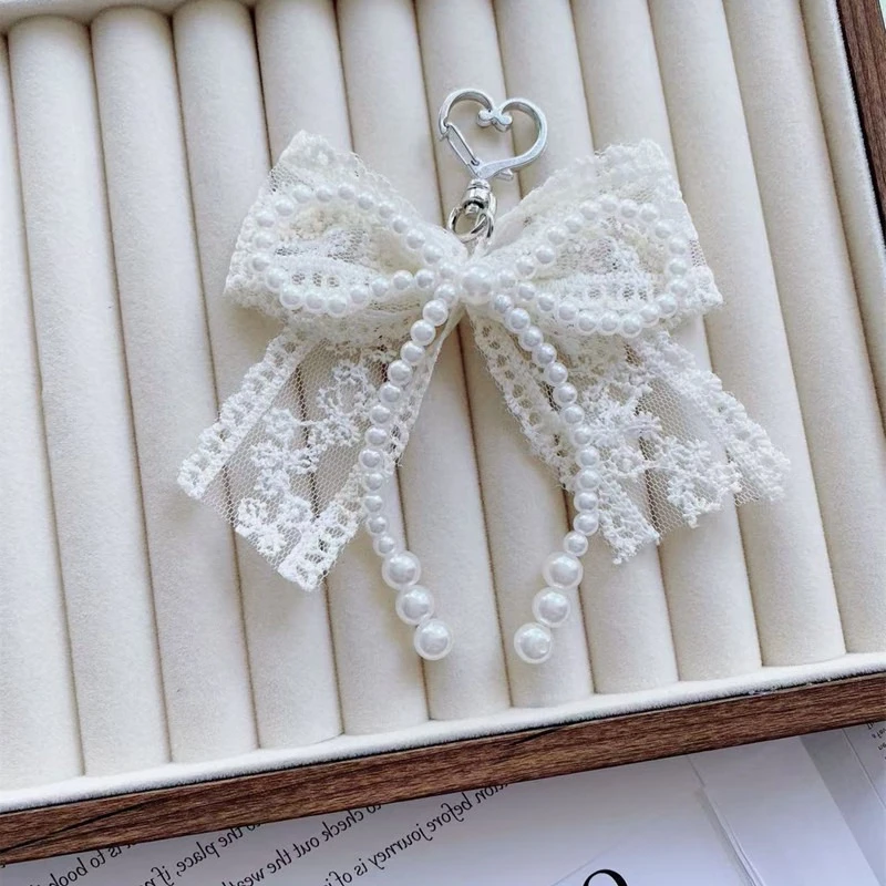 새로운 한국 스타일 달콤한 진주 리본 키체인 하트 펜던트 키링 Y2K 감성 키홀더 소녀 가방 펜던트 액세서리