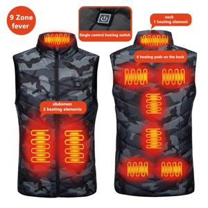 신상 남성용 캐주얼 스탠드업 칼라 야외용 따뜻한 전기 조끼 겨울 USB 포트 지능형 발열 무소매 코트(파워뱅크 미포함)