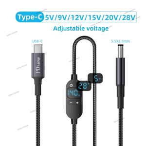 140W USB C to DC 전원 케이블 140W 타입 C to 5V 9V 12V 15V 20V 28V 조절 가능한 전압 어댑터 커넥터 케이블 노트북 라우터용