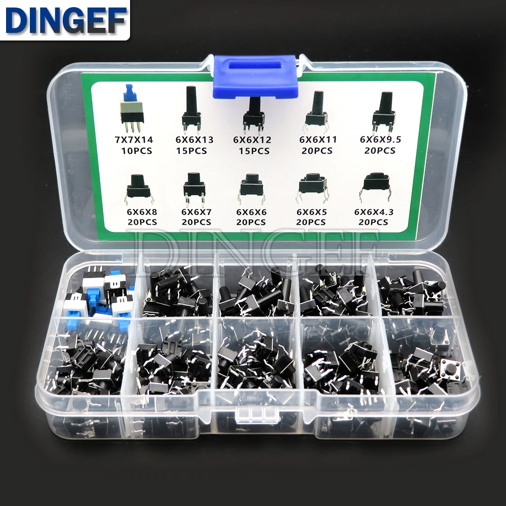 100/180/200PCS 6x6mm 마이크로 푸시 택트 스위치 키트 6x6 미니 촉각 토글 터치 버튼 PCB 순간 4핀 푸시 버튼 ibuw