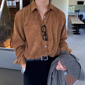 코듀로이 셔츠 청춘 유행 가을 긴 소매 코듀로이 긴 소매 편안한 남성용 가을 작업용 빈티지 내구성 셔츠 와이셔츠 셔츠