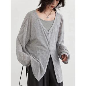 여성용 경량 V 넥 긴 소매 카디건 탑, 캐주얼 데일리 아웃웨어용 자외선 차단 봄 여름 가을 재킷