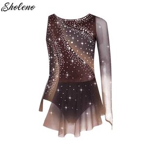 리듬 체조 스커트 레오타드 어린이를위한 소녀 민소매 라인 석 쉬어 피겨 스케이팅 발레 댄스 복장 경쟁