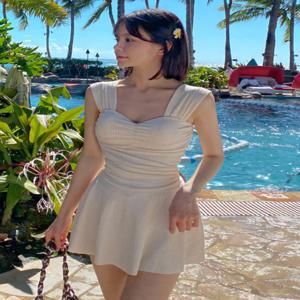 신상 여성 원피스 수영복 보수적인 스커트 스타일 슬림 섹시 인스 페어리 온천 수영복 캐주얼 민소매 고정형 가슴 패드