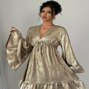 여성 플러스 사이즈 캐주얼 솔리드 컬러 여름 원피스