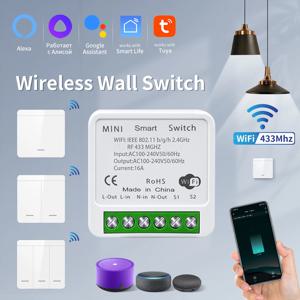 Tuya WiFi 스마트 라이트 스위치 스마트 홈 무선 RF 433mhz 푸시 버튼 벽 스위치 Alexa Google 홈 Alice Smart Life App