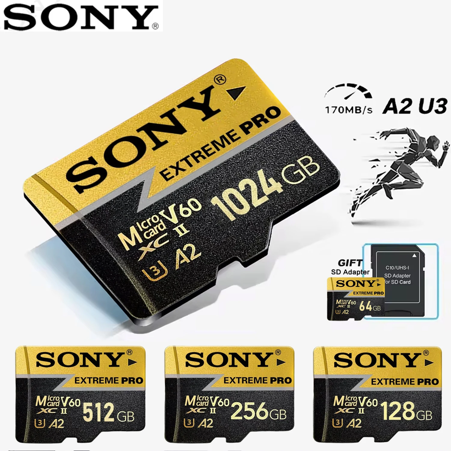 SONY 1TB 익스트림 프로 마이크로 SD 카드 메모리 카드 128GB 512GB 256GB 클래스 10 고속 TF 플래시 SD 카드 샤오미 폰 태블릿 PC용