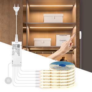 디 밍이 가능한 LED 캐비닛 라이트 COB 스트립 주방 선반 식료품 저장실 쇼케이스 침실 옷장 백라이트 램프 핸드 터치 모션 센서 스위치