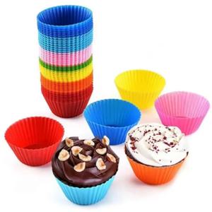 12개/세트 실리콘 케이크 틀 원형 하트 모양 머핀 컵케이크 베이킹 틀 가정용 주방 베이크웨어 BPA 프리