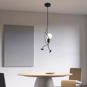 빈티지 철제 리틀맨 모던 아트 샹들리에 LED 천장등 가정 거실 어린이 침실 장식 블랙 E27 펜던트 조명