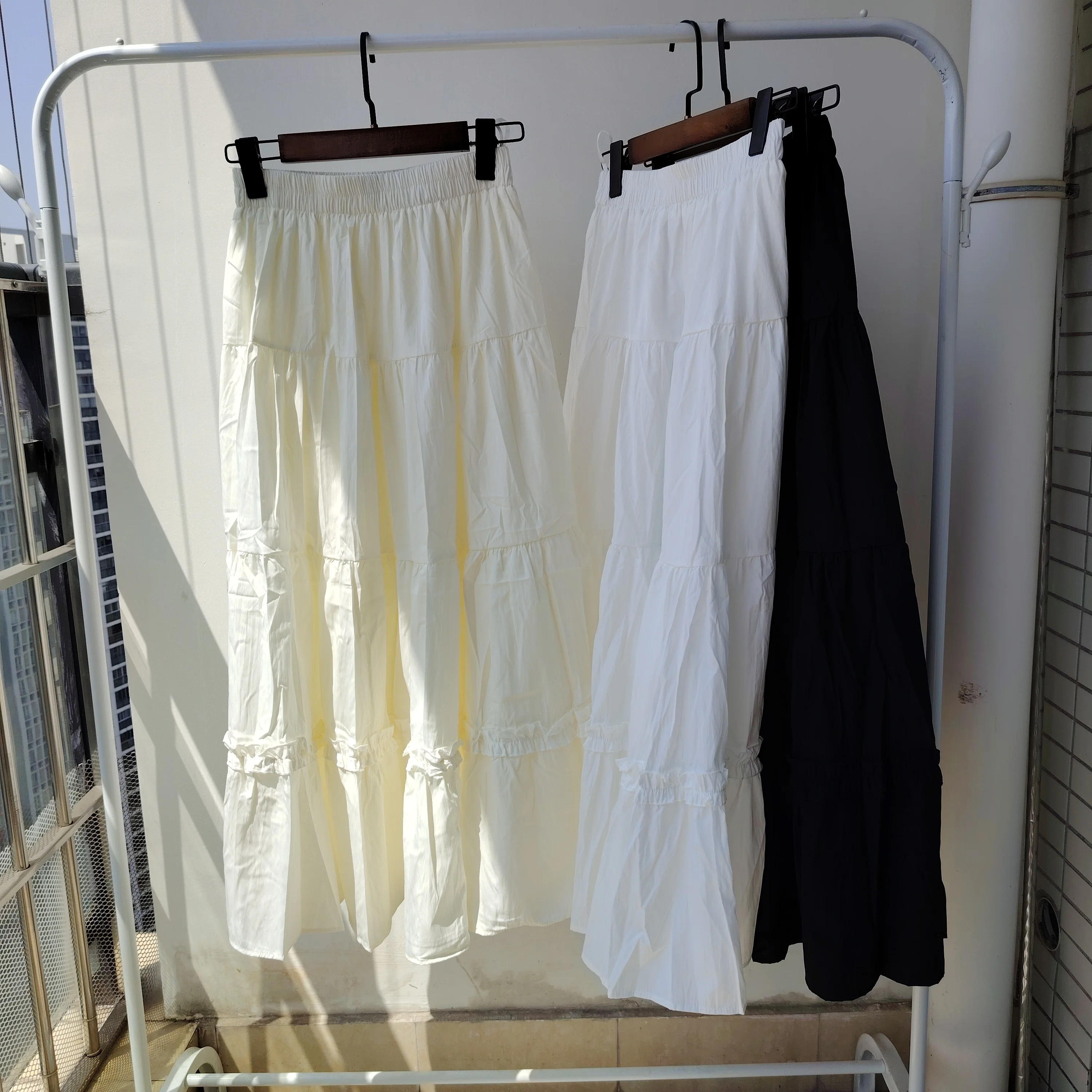 매칭 시크 여성용 흰색 스커트 스윗 걸스 케이크 스커트 밴딩 허리 A라인 미디 기장 플레어 스커트