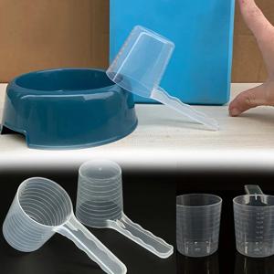 반려동물 측정 스푼 투명 반려동물 측정 스푼 반려동물 사료 측정 스푼 눈금 표시 내구성 플라스틱 급식용 강아지 스푼 100ml