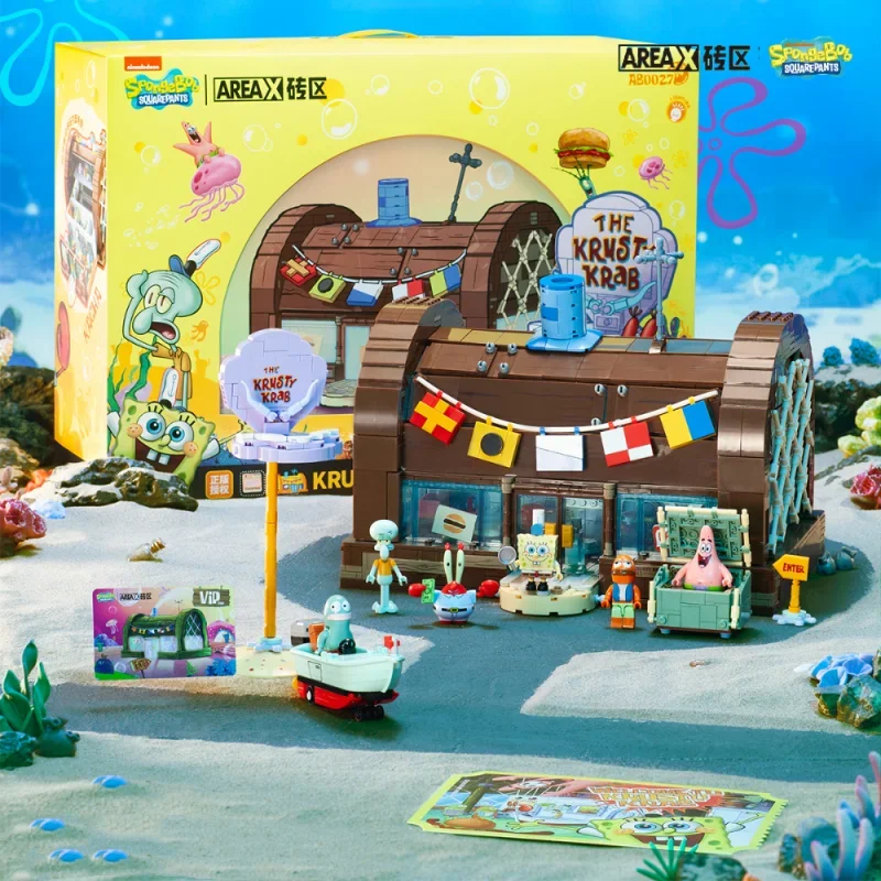 스폰지 밥 만화 Krusty Krab 레스토랑 빌딩 블록 크리 에이 티브 캔틴 장면 모델 벽돌 데스크탑 장식품 장난감 아이 선물