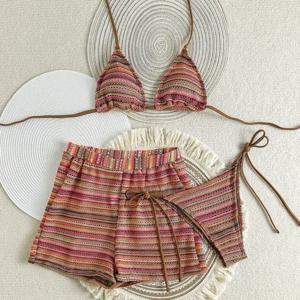 여성용 섹시한 스트라이프 비키니 수영복, 여성용 3 피스 수영복, 비치 수영복, 브라질 비키니 세트, 수영장 수영복, 신제품