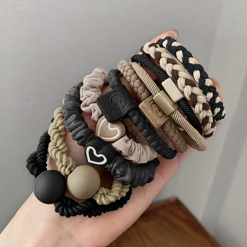 10PCS 머리띠 가죽 밴드 여성 높은 포니 테일 홀스터 헤어 액세서리 간단한 높은 탄성 내구성 고무 밴드 헤어 서클