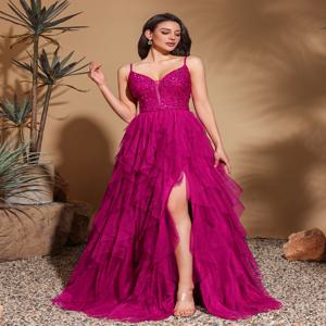 로즈 레드 여성용 롱 드레스 가족 이브닝 드레스 파티 드레스 축제 복장 졸업 의류 휴일 데이트 복장