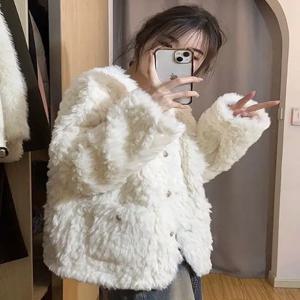 럭셔리 샤넬 스타일 여성 재킷 2025 가을 겨울 신상 루즈핏 코튼 인조 토끼털 화이트 아우터웨어