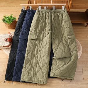여성용 따뜻한 면바지 캐주얼 하이웨이스트 밴딩 큰 사이즈 하란 팬츠 가을철 데일리룩 스트레이트 레그