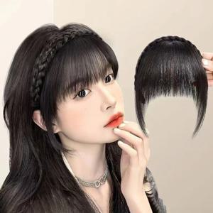 합성 섬유 아시안 클로저 풍성한 자연스러운 앞머리 헤어피스 여성의 머리 볼륨을 빠르게 증가시키고 회색 머리카락을 커버 두 가지 스타일