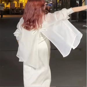 여성용 여름 자외선 차단 얇은 쉬폰 아우터웨어 실크 롱 슬리브 버튼 디테일 루즈핏 아우터웨어