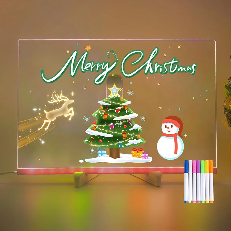 LED 아크릴 드로잉 보드 DIY 지울 수 있는 발광 필기 보드 스탠드 및 컬러 펜 포함 USB 플러그 메시지 보드 나이트라이트 포함