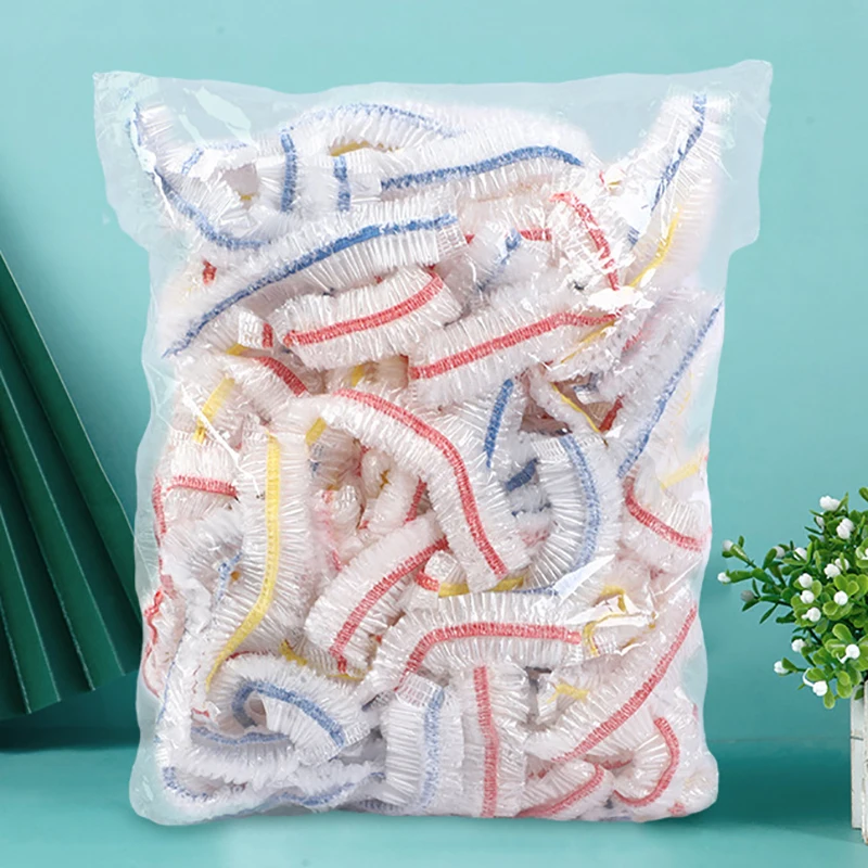 100개 컬러풀 일회용 식품 커버 모자 과일 커버 탄력 플라스틱 샤워 캡 보관 가방 주방 정리 클링 필름