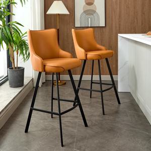 ‌ 럭셔리 바 스툴 - 등받이 조절 가능한 높이의 모던 주방 아일랜드 의자, 홈 카페 및 바용, PU 가죽 시트