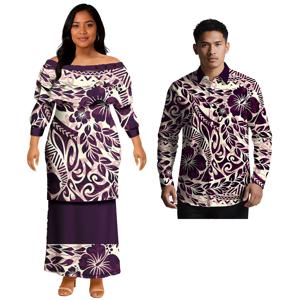 하와이안 프린팅 맞춤 패턴 커플룩 사모아 남성 셔츠 폴리네시아 여성 푸레타시 트렌디 플러스 사이즈 커플 의류