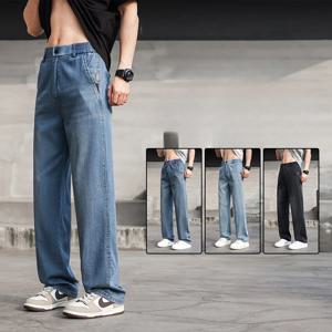 얇은 가벼운 남성 여름 청바지 스트레이트 피트 리오 셀 데님 바지 남성 탄성 우아한 캐주얼 새로운 스타일 스트레치 편안한 맞는 Telaxed