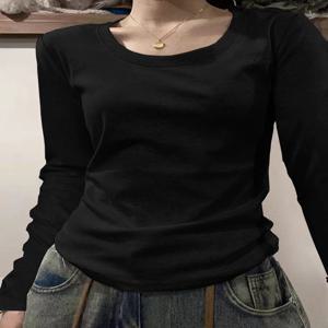 슬림핏 아메리칸 스타일 긴팔 티셔츠 여성 이너웨어 베이스 셔츠 가을 겨울 패션 편안하고 통기성 좋은 면 소재