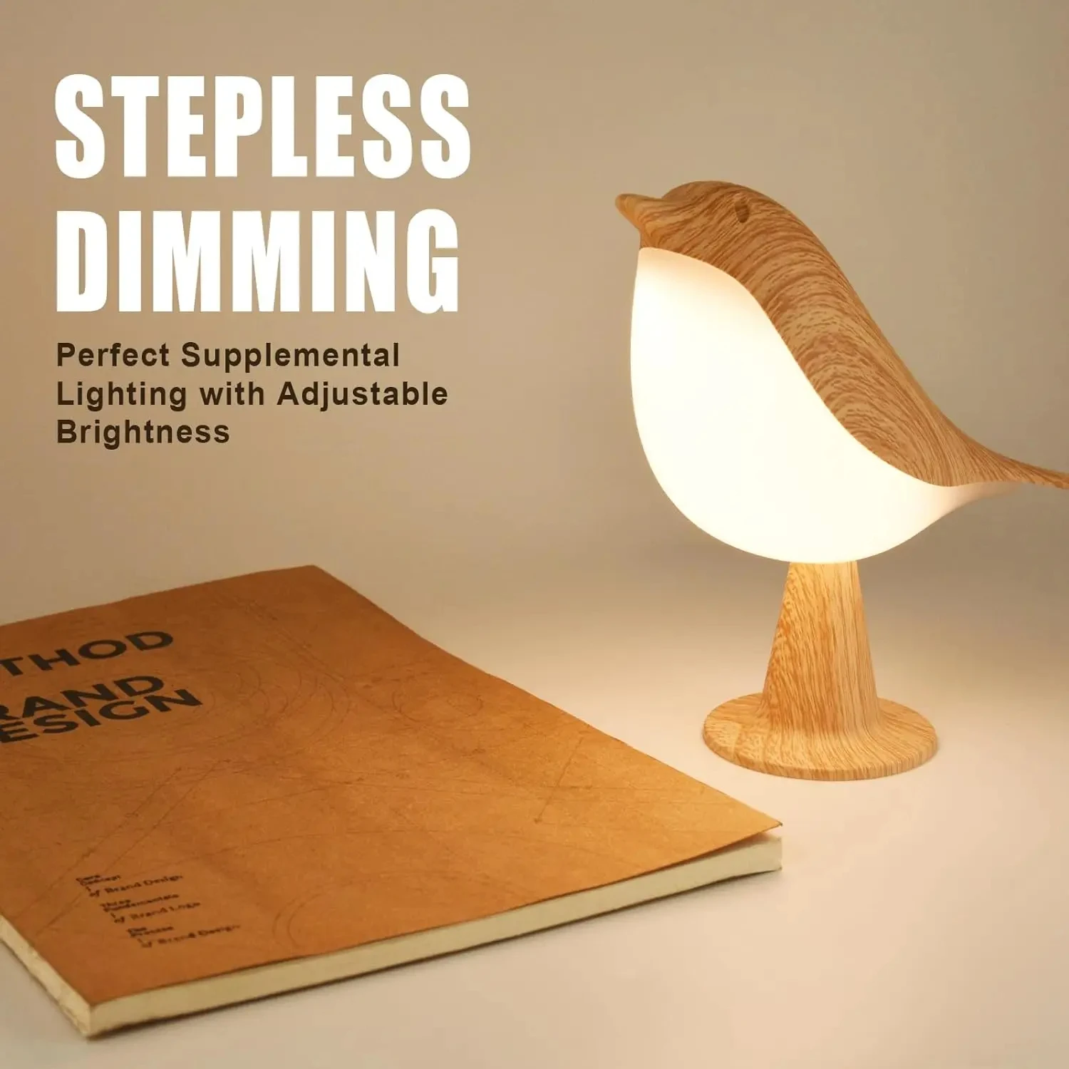 작은 책상 램프, 3가지 색온도와 터치 센서가 있는 새 모양 램프 침대 옆 램프, 무선 램프 어린이 야간 조명