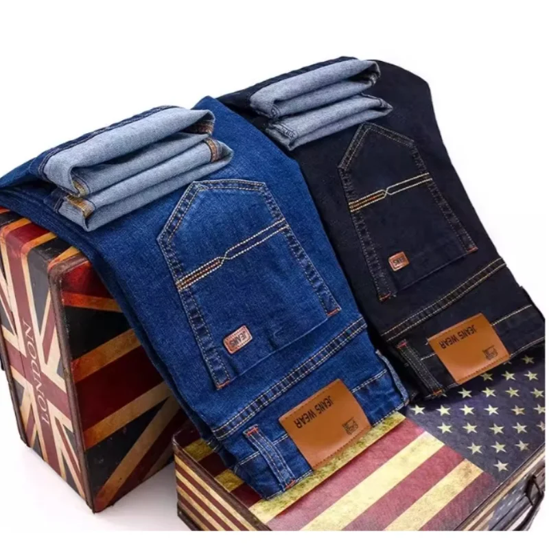 JEAN 신상 비즈니스 남성용 청바지 캐주얼 스트레이트 스트레치 패션 클래식 블루 블랙 작업용 데님 바지 남성 브랜드 의류