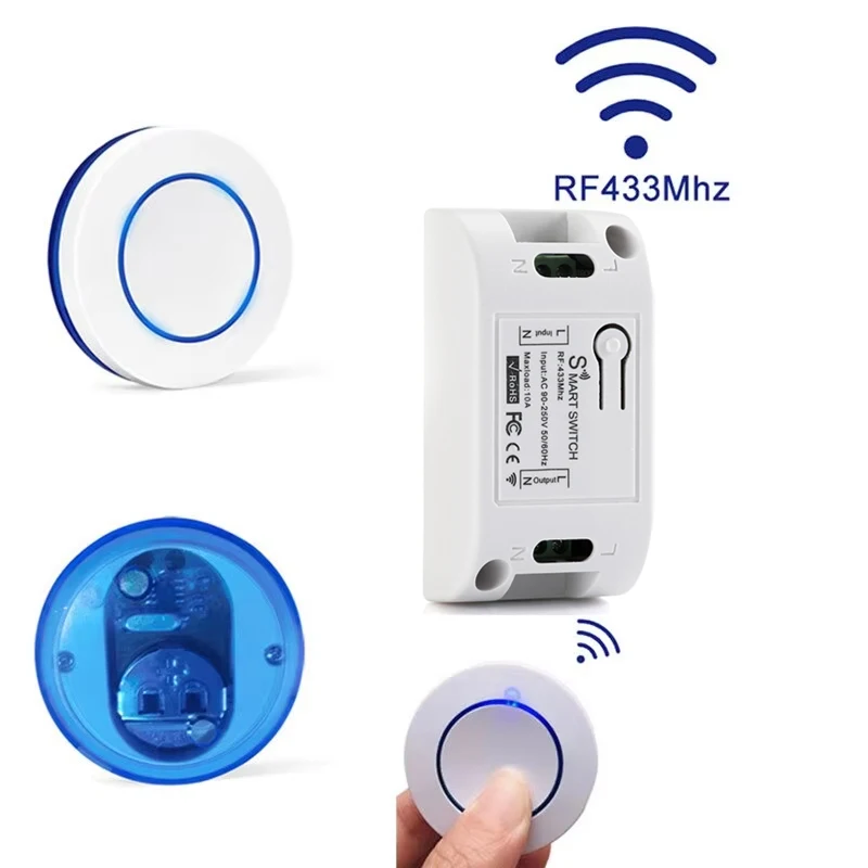16A/20A RF 433Mhz 투야 와이파이 스마트 스위치 무선 릴레이 리시버 미니 원형 패널 스위치 알렉사 구글 홈 앨리스 음성 제어
