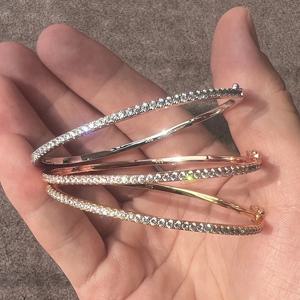 여성을위한 핫 브랜드 순수한 925 스털링 실버 주얼리 로즈 골드 팔찌 다이아몬드 팔찌 웨딩 쥬얼리 리벳 팔찌 쥬얼리 주위