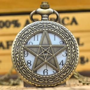 빈티지 청동 대합 조개 껍질 오각형 중공 조각 남성과 여성 학생 선물 석영 목걸이 회중 시계