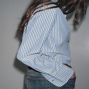 2025년 신상 여성용 스윗 패셔너블 캐주얼 편안한 스트라이프 드레이프 셔츠 에스닉 무대 의상 루즈핏 긴팔 탑