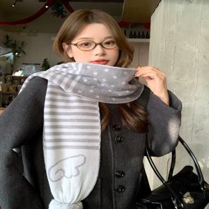 한국 대학 스타일 니트 미니 스카프 여성용 가을 겨울 따뜻한 목 보호 스트라이프 볼 디자인 패셔너블 스카프