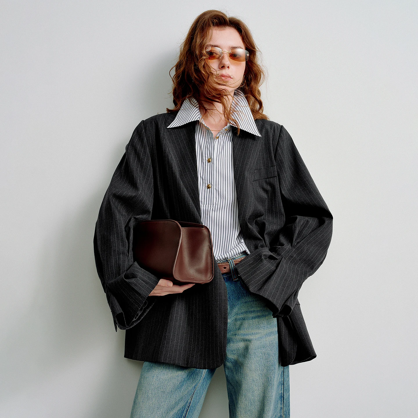 TOYOUTH 여성 블레이저 재킷 2026 봄 신상 빈티지 스트라이프 오피스 레이디 수트 재킷 다크 그레이