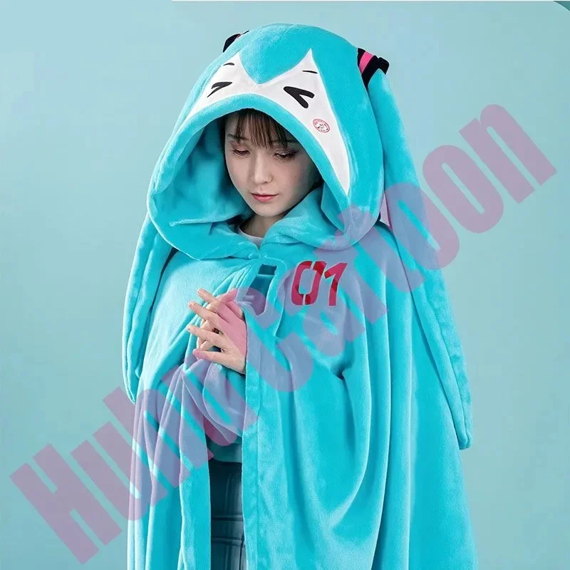 하츠네 이타백 다기능 후드 에어컨 담요 부드럽고 따뜻한 낮잠 숄 미쿠 플란넬 망토 선물 귀여운