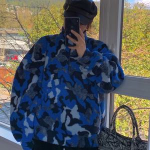 귀여운 토끼 양털 스웨트셔츠 재킷 가을 겨울 신상 출퇴근 스타일 라운드 넥 중간 길이 코트 여성용