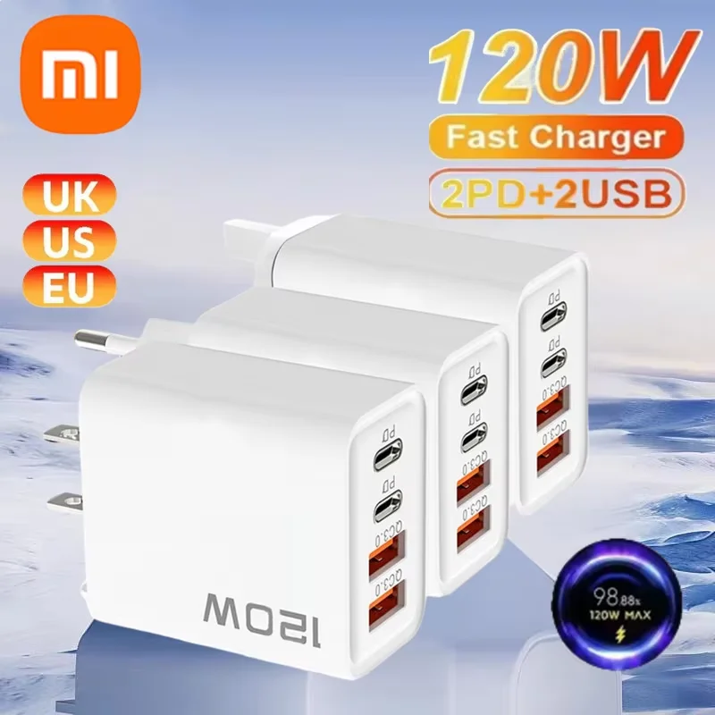 120W 총 출력 고속 충전 PD USB 타입-C 벽면 어댑터 퀵 차저 아이폰 16/15/14 샤오미 화웨이 레드미 원플러스 폰 충전기