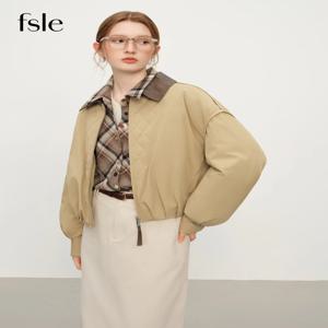 FSLE 헛간 스타일 경량 패딩 재킷 여성 2025 겨울 빈티지 학술 격자 패널 숏 코트 레트로 대학 아우터웨어