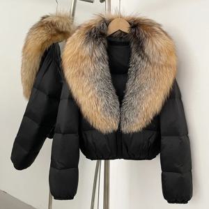 OFTBUY 숏 패딩 재킷 2025 겨울 화이트 덕 다운 코트 여성용 천연 너구리 털 코트 여성용 리얼 퍼 재킷 두꺼운 루즈핏