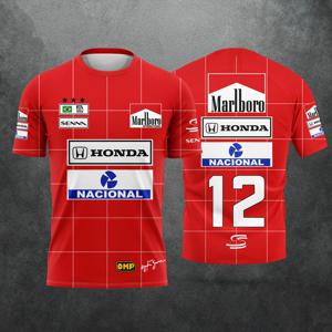 신상품 2025 레트로 기념 에어톤 세나 혼다 월드 챔피언 티셔츠 레드 남녀 여름 스포츠 반팔
